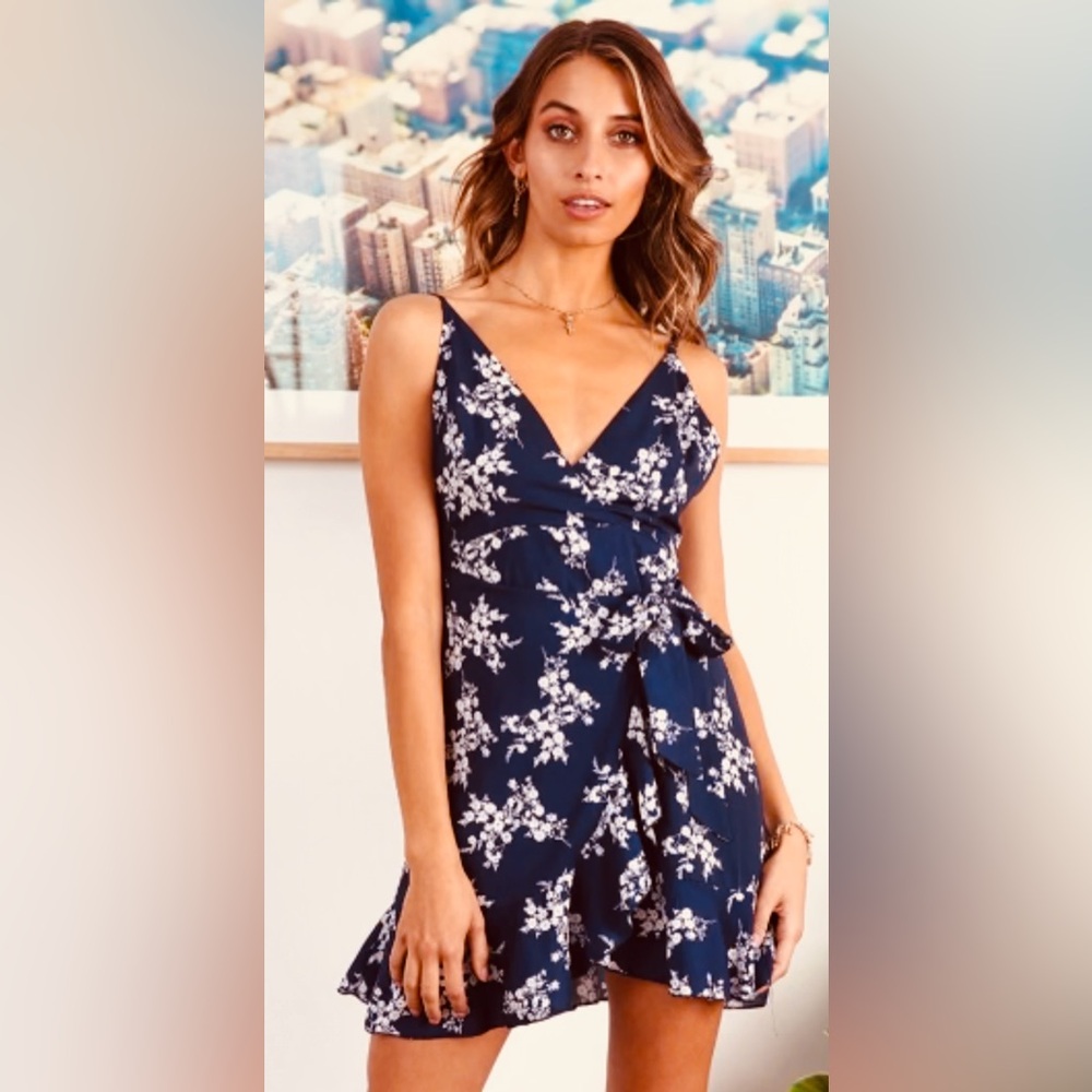 Hello Molly Navy Floral Wrap Mini Dress - Picture 2 of 8